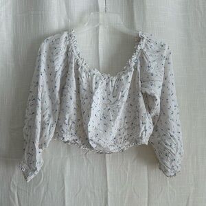 Floral White and Blue Women's Top